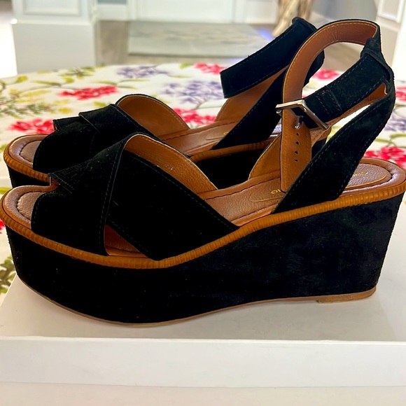 Black suede platform wedge sandals - Picture 3 of 7